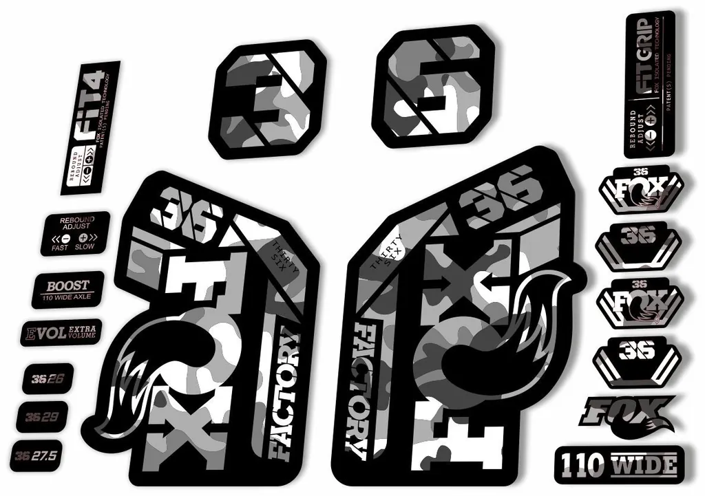 FOX 36 Fork Decal Sticker Set 2021 Factory MTB Suspension Graphics – White Camo