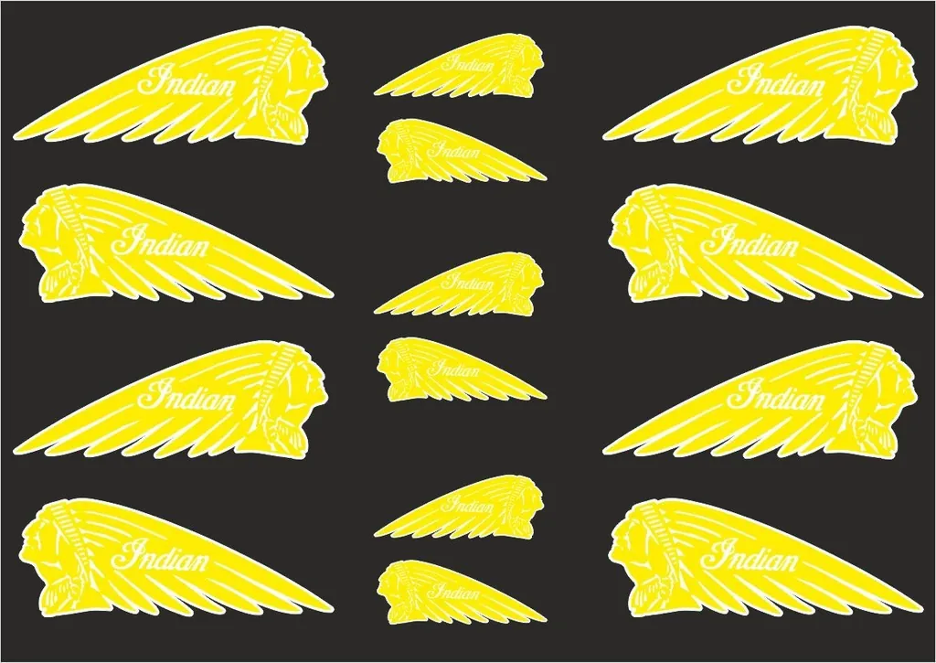 INDIAN WAR BONNET Motorcycles Vinyl Decal Adhesive Helmet Sticker Yellow 14Pcs