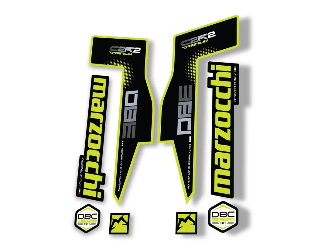 Marzocchi 380 C2R2 Titanium Suspension Graphic Decal Kit Sticker Set Lime Green