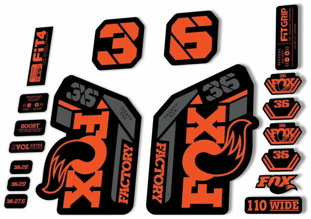 FOX 36 Fork Decal Sticker Set 2021 Factory MTB Suspension Graphics – Orange Gray