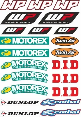 WP Motorex Dunlop Renthal Decal Sheet Sticker Graphic Set Logo Adhesive 22Pc
