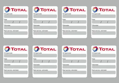 8x TOTAL Oil Change Service Reminder Stickers Decals Adhesive Labels Die Cut