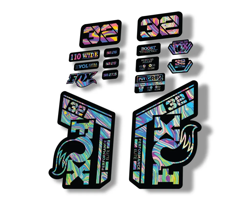 FOX 32 Performance Elite 2021 Factory Fork Decals Suspension Sticker Oil Slick1