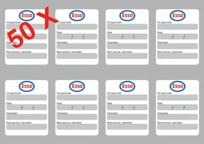 50x ESSO Oil Change Service Reminder Stickers Decals Adhesive Labels Die Cut