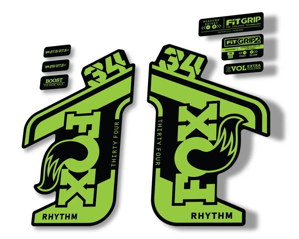FOX 34 RHYTHM 2021 Fork Suspension Factory Sticker MTB Decal Adhesive Green