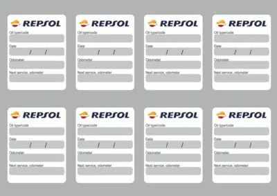 8x REPSOL Oil Change Service Reminder Decals Stickers Adhesive Labels Die Cut