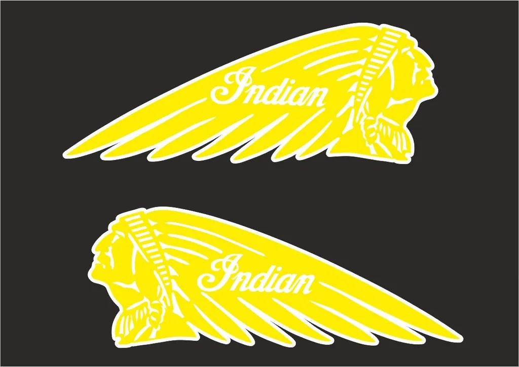 INDIAN WAR BONNET MOTORCYLE Vinyl Decal Adhesive Sticker 8.5" x 3.5 Yellow 2 Pcs
