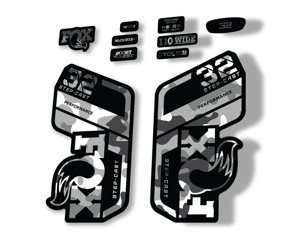 FOX 32 Step Cast Perf. 2021 Factory Fork Decals Suspension Sticker White Camo