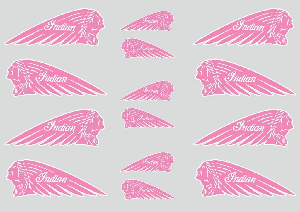 INDIAN WAR BONNET Motorcycles Vinyl Decal Adhesive Helmet Sticker Pink 14Pcs