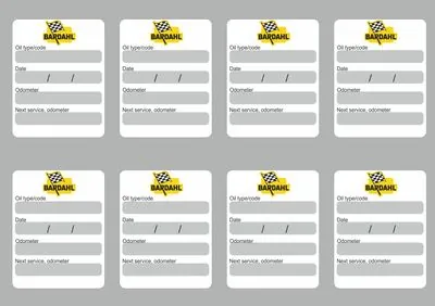 8x BARDAHL Oil Change Service Reminder Decals Stickers Adhesive Labels Die Cut