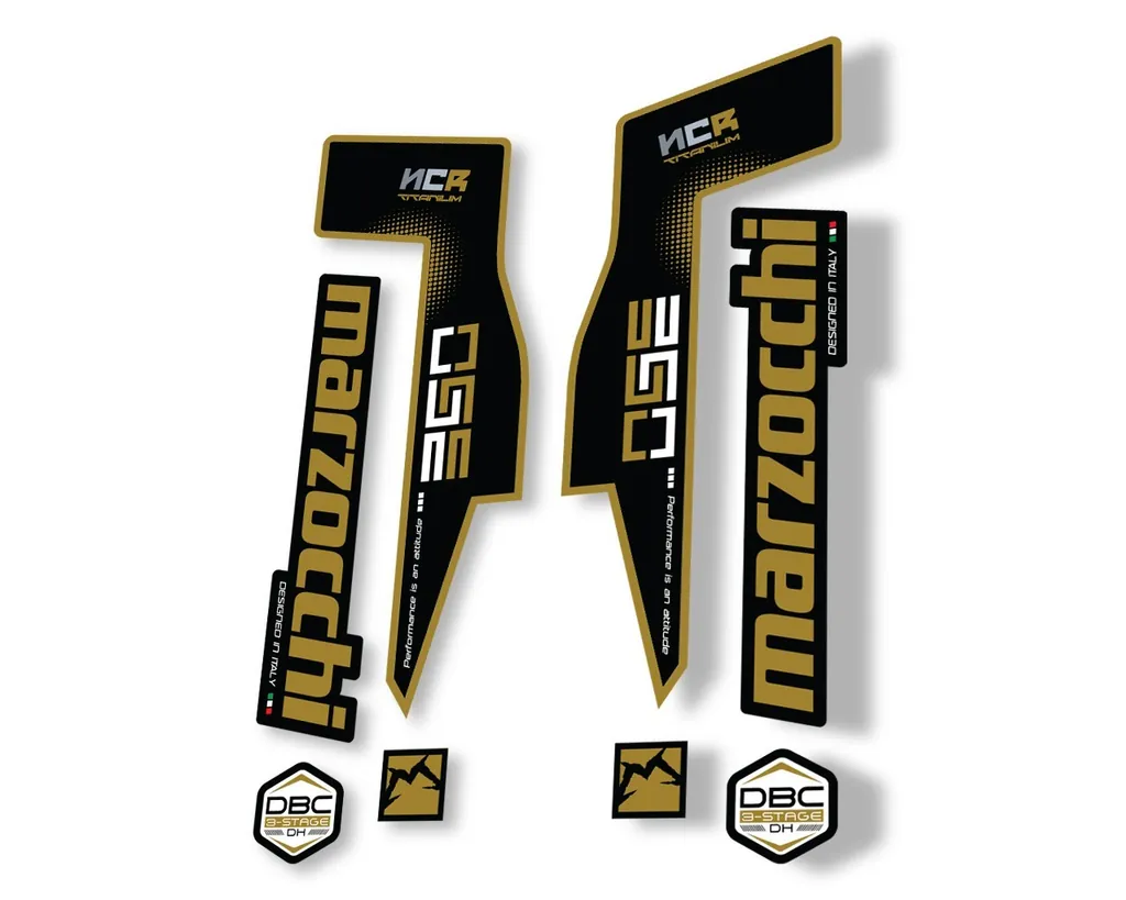 Marzocchi 350 NCR Titanium Fork Suspension Sticker Decal Adhesive Kit Gold