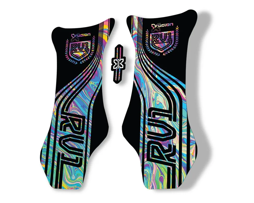 X Fusion RV1 2018 Front Shock Suspension Sticker Factory Decal Oil Slick 1