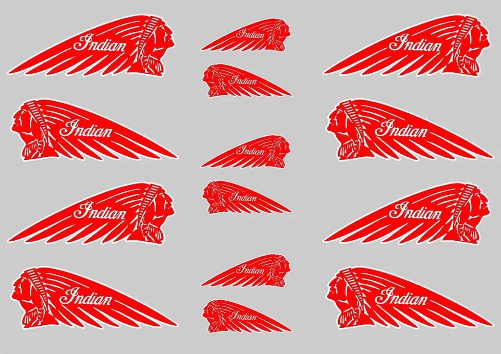 INDIAN WAR BONNET Motorcycles Vinyl Decal Adhesive Helmet Sticker Red 14Pcs