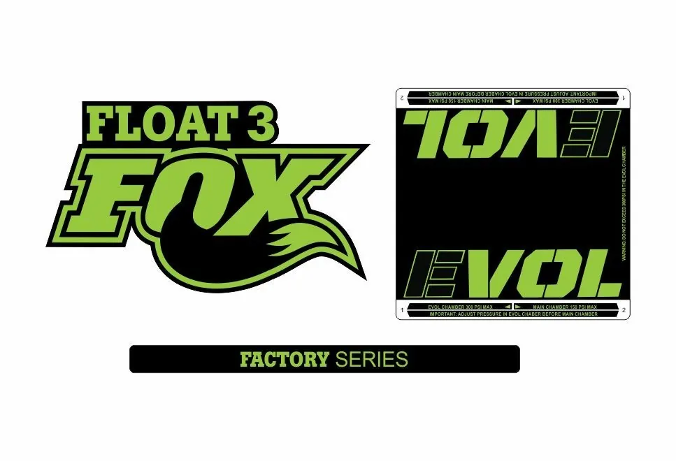 FOX Float 3 EVOL Snow Mobile Rear Shock Sticker Factory Decal Kit Adhesiv Green