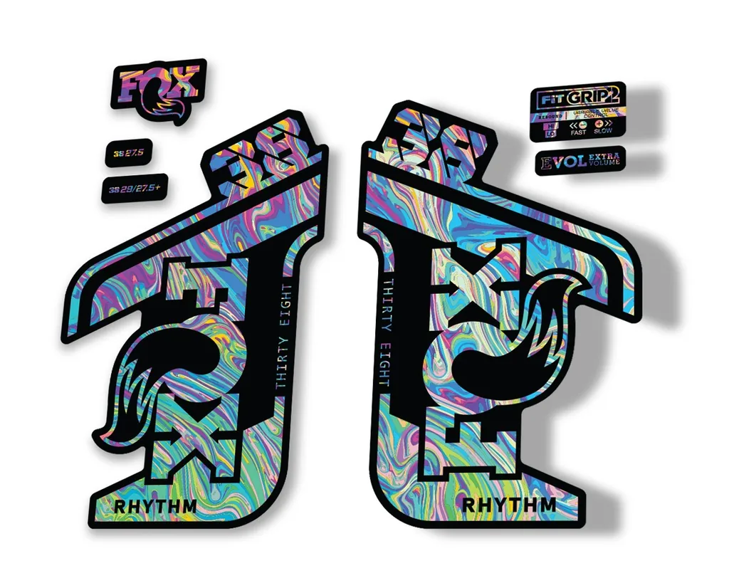 FOX 38 RHYTHM 2021 Fork Suspension Factory Sticker MTB Decal Adhesive Oil Slick1