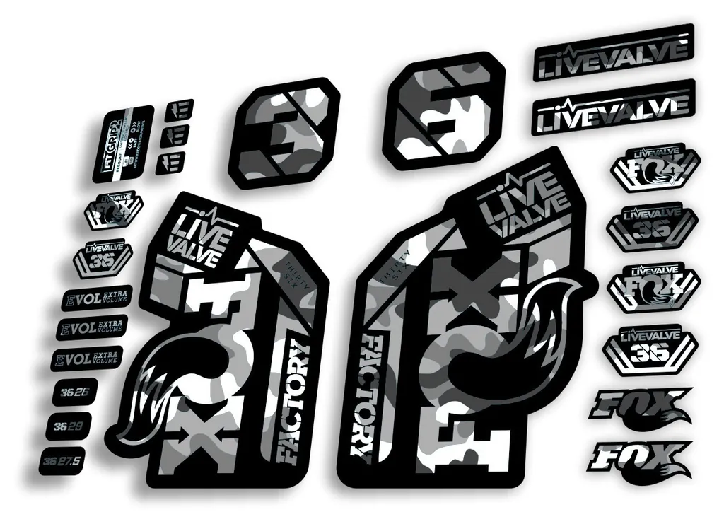 FOX 36 2022 Live Valve Forks Suspension Decal Sticker MTB Set White Camo 24Pcs