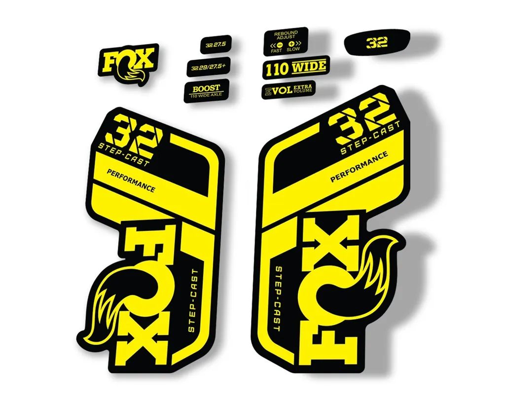 FOX 32 Step Cast Perf. 2021 Factory Fork Decals Suspension Sticker Yellow