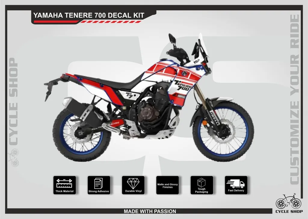 Yamaha Tenere 700 Full Graphic Kit Decal Sticker Wrap Set T7 2019-2024 Red White