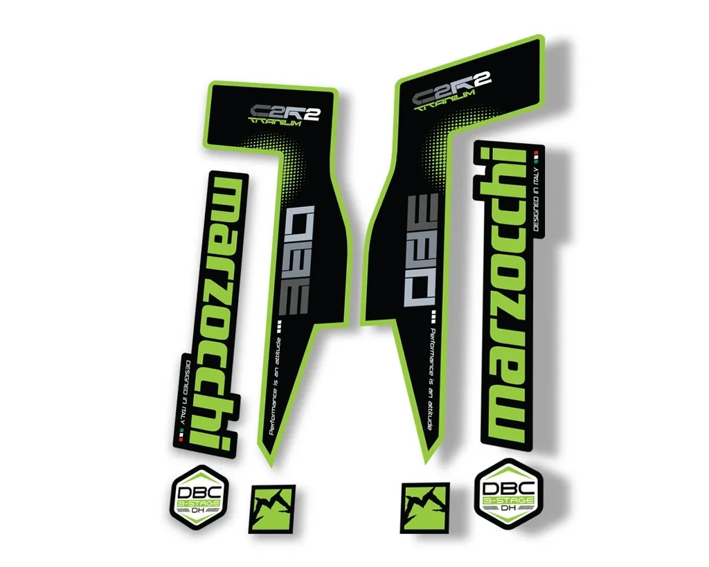 Marzocchi 380 C2R2 Titanium Suspension Graphic Decal Kit Sticker Set Green