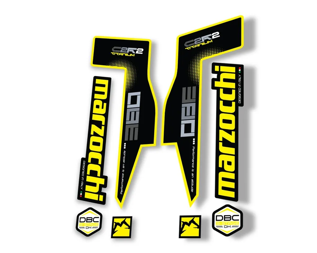 Marzocchi 380 C2R2 Titanium Suspension Graphic Decal Kit Sticker Set Yellow