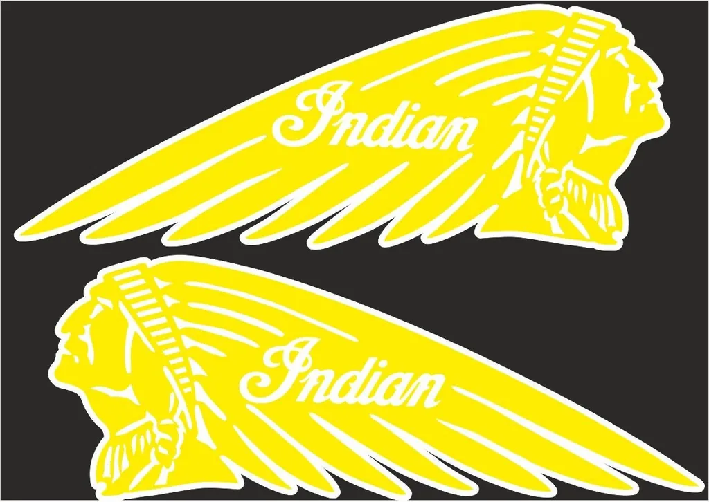 INDIAN WAR BONNET MOTORCYLES Vinyl Decal Adhesive Sticker 11"x4" Yellow 2 Pcs