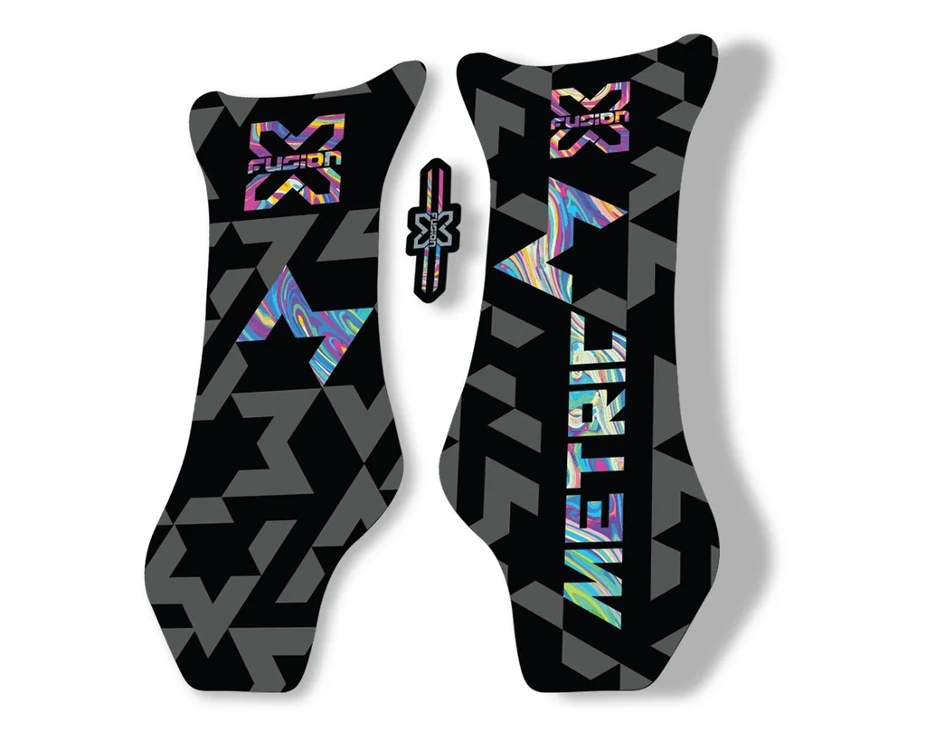 X Fusion Metric 2018 Front Shock Suspension Sticker Factory Decal Oil Slick 1