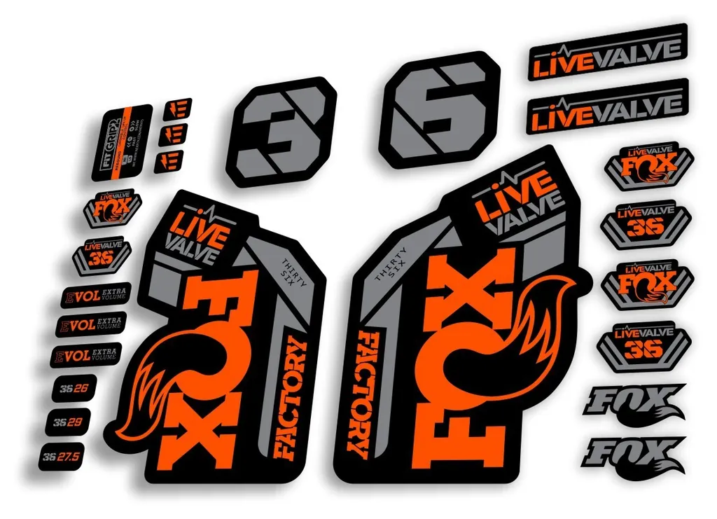 FOX 36 2022 Live Valve Forks Suspension Decal Sticker MTB Set Orange Gray 24Pcs