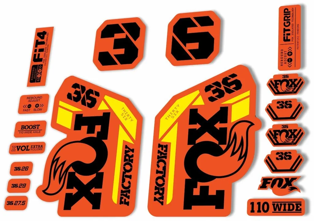 FOX 36 Fork Decal Sticker Set 2021 Factory MTB Suspension Graphics Orange Yellow