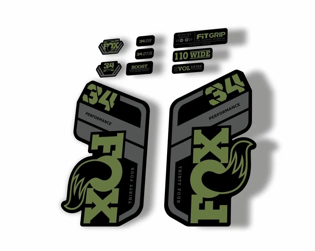 FOX 34 Performance 2021 Factory Fork Decals Suspension Sticker Olive Gray