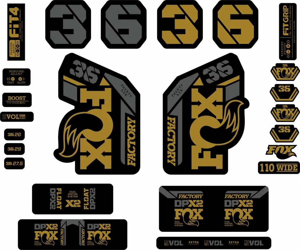 FOX 36 2021 Factory Forks Suspension & DPX2 Shock Decal Sticker Gold Gray Set
