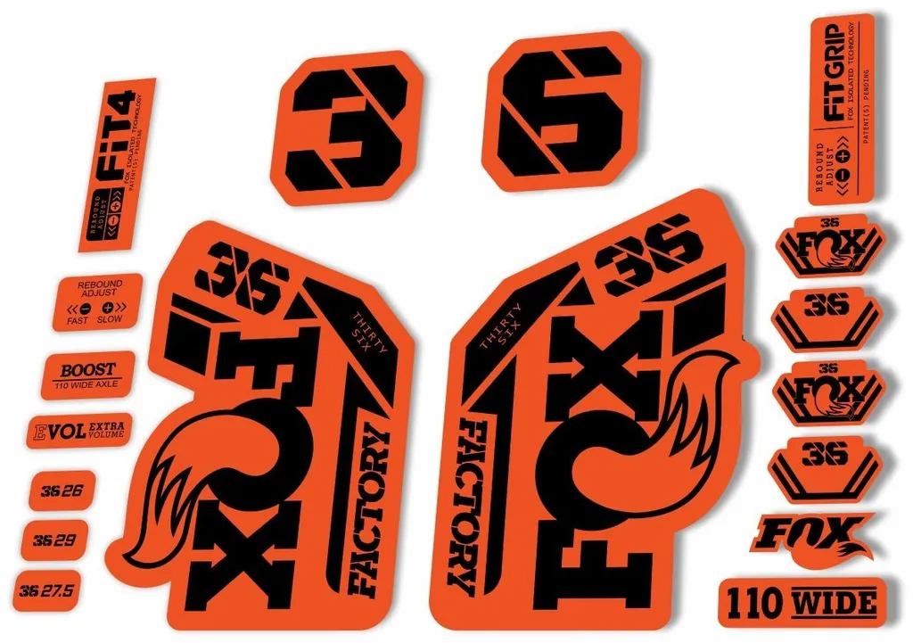 FOX 36 Fork Decal Sticker Set 2021 Factory MTB Suspension Graphics Orange Black