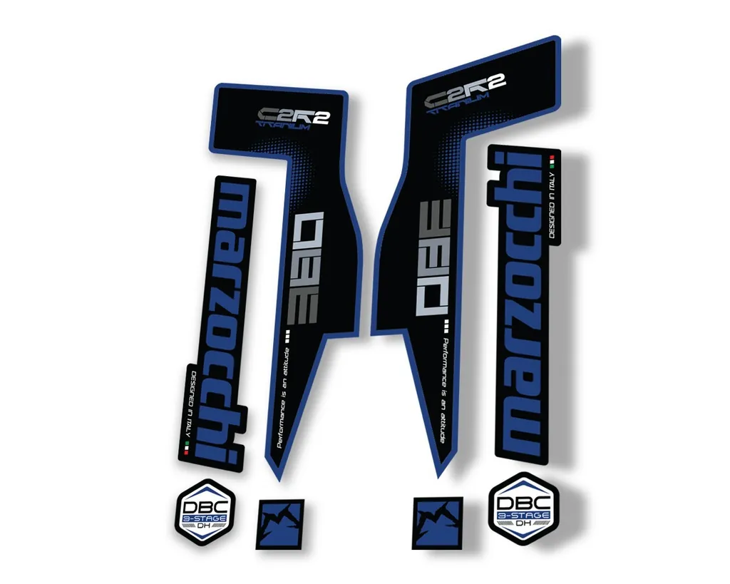 Marzocchi 380 C2R2 Titanium Suspension Graphic Decal Kit Sticker Set Dark Blue