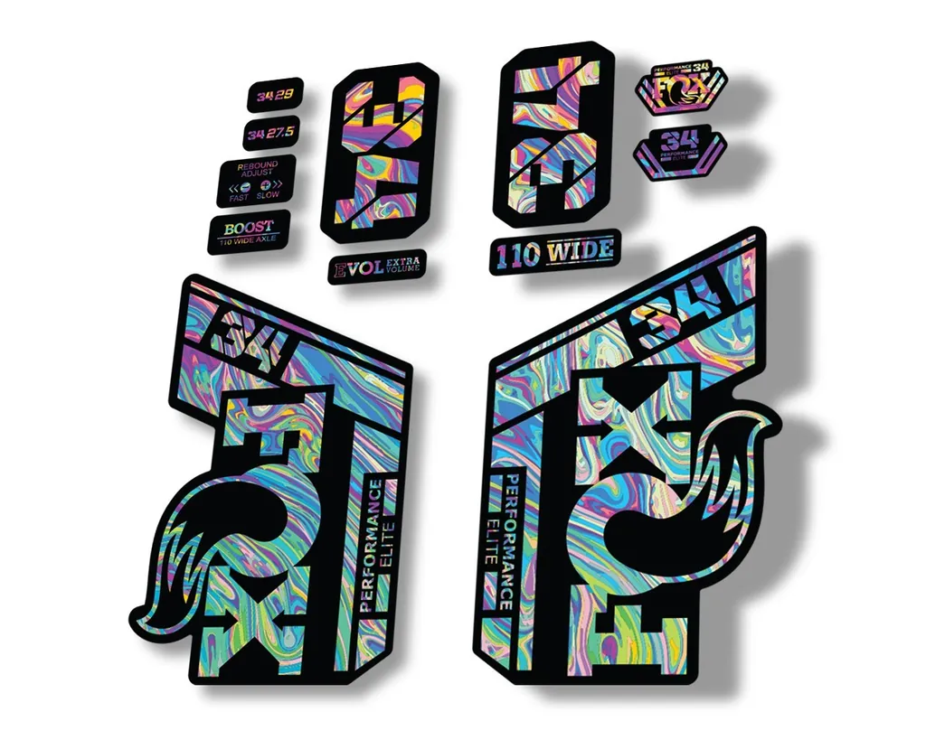 FOX 34 Performance Elite 2021 Factory Fork Decals Suspension Sticker Oil Slick1