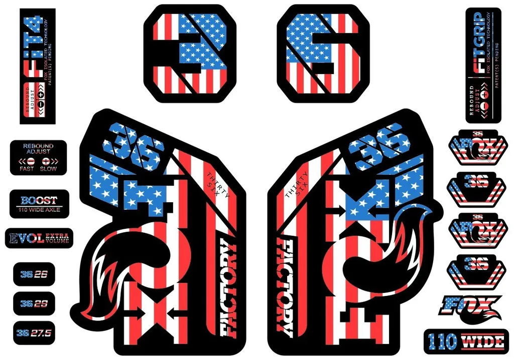 FOX 36 Fork Decal Sticker Set 2021 Factory MTB Suspension Graphics – USA Theme