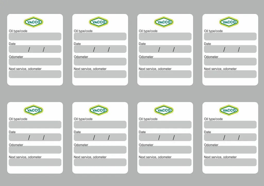 8x YACCO Oil Change Service Reminder Decals Stickers Adhesive Labels Die Cut