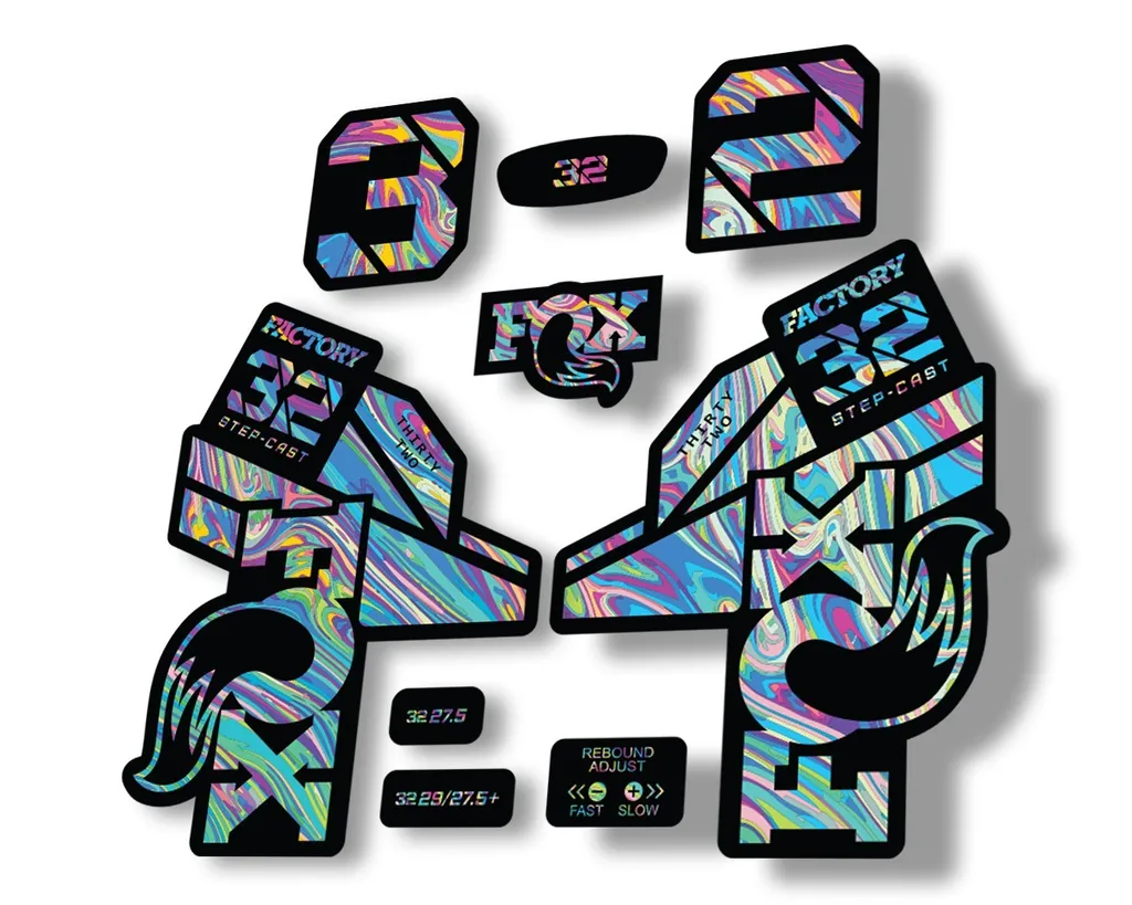 FOX 32 Step Cast 2021 Factory Fork Decals Suspension Sticker Oil Slick1