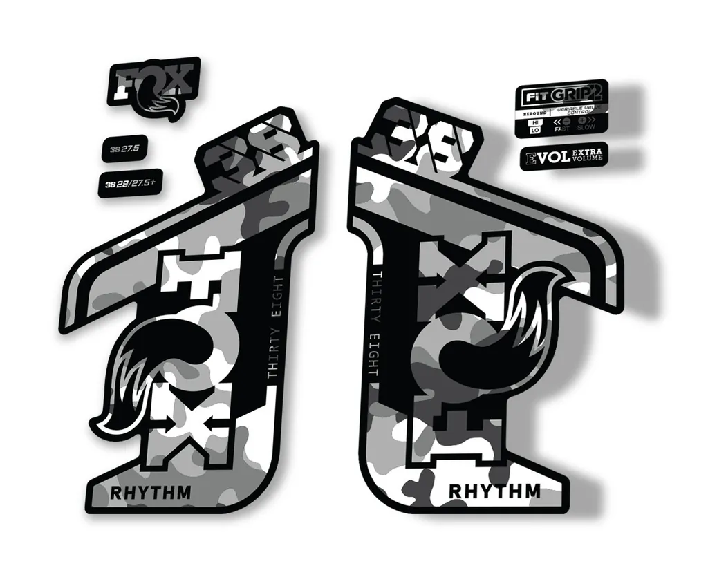 FOX 38 RHYTHM 2021 Fork Suspension Factory Sticker MTB Decal Adhesive White Camo