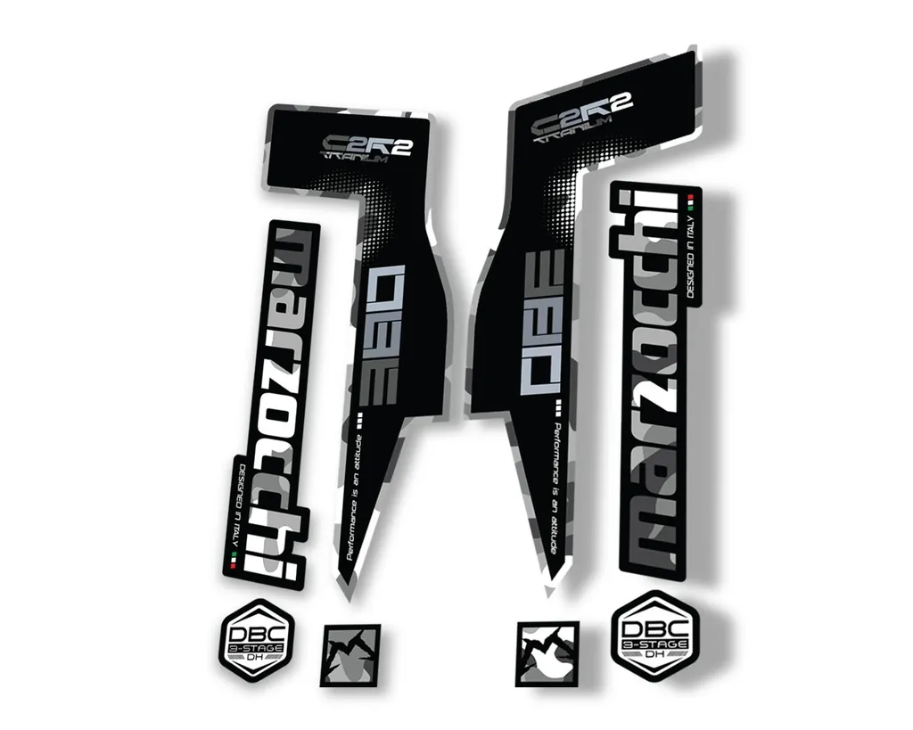 Marzocchi 380 C2R2 Titanium Suspension Graphic Decal Kit Sticker Set White Camo