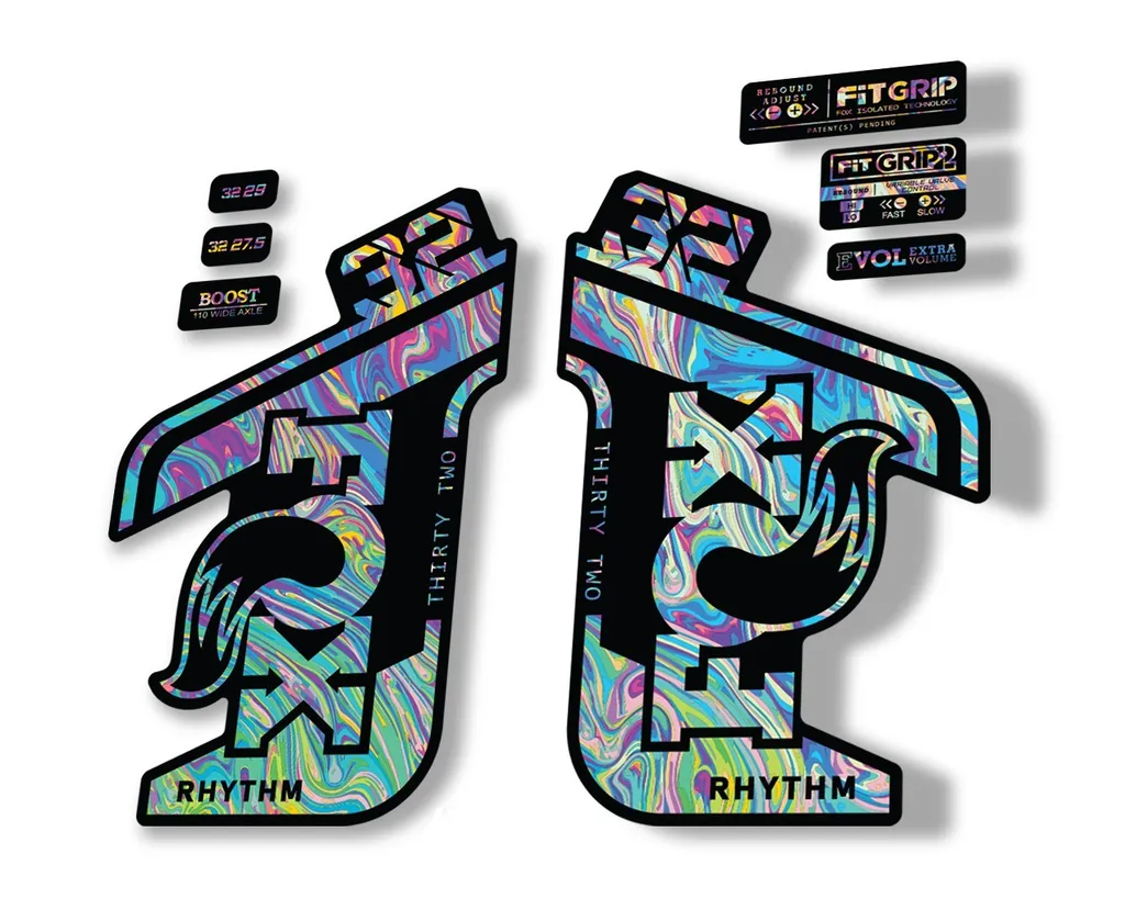 FOX 32 Rhythm 2021 Factory Fork Decals Suspension Sticker Oil Slick1