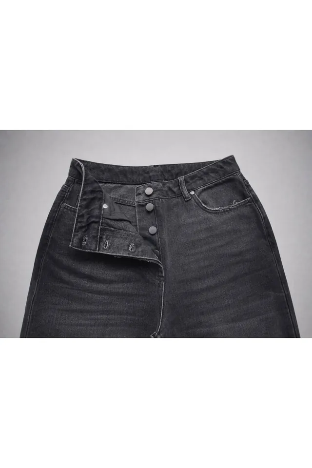 Bootcut Kadın Açık Siyah Denim Pantolon Bol Yıpratma Efektli - 5