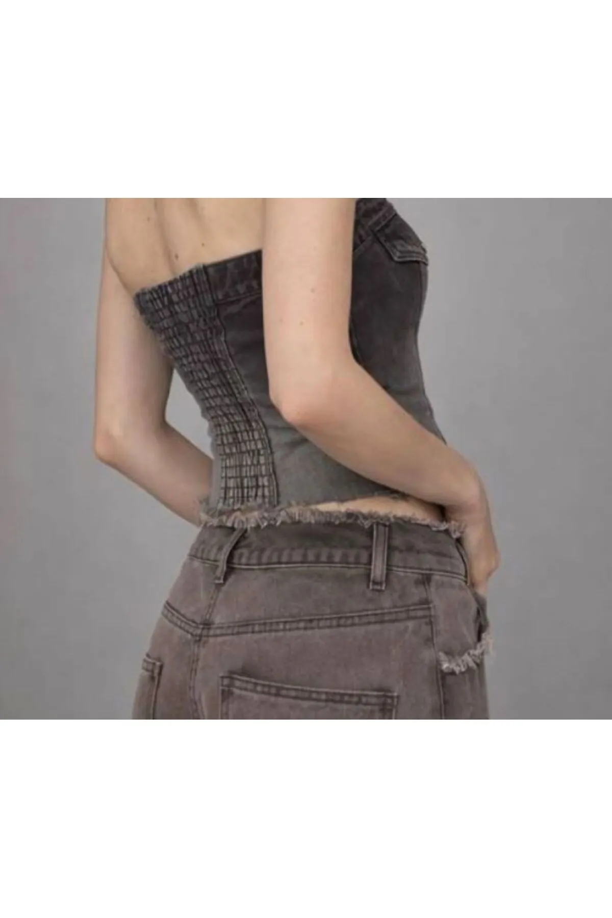 Vera Straplez Denim Korse Bustiyer  - 3