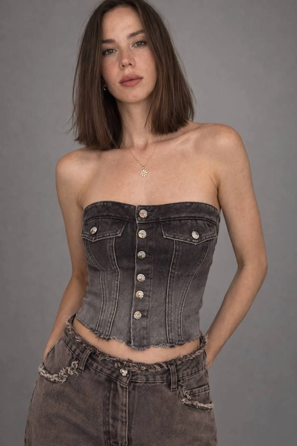Vera Straplez Denim Korse Bustiyer  - 4