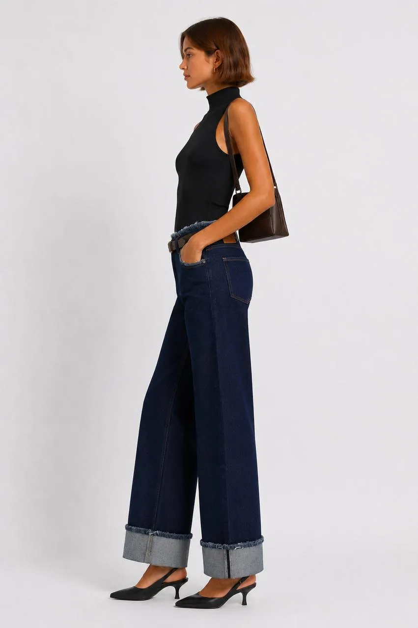  Noa Wide Leg Katlamalı Paça Denim Pantolon  - 3