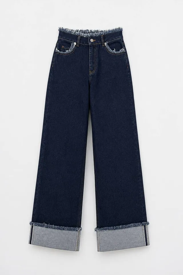 Feyna Noa Geniş Paça Katlamalı Jean Pantolon  - 5