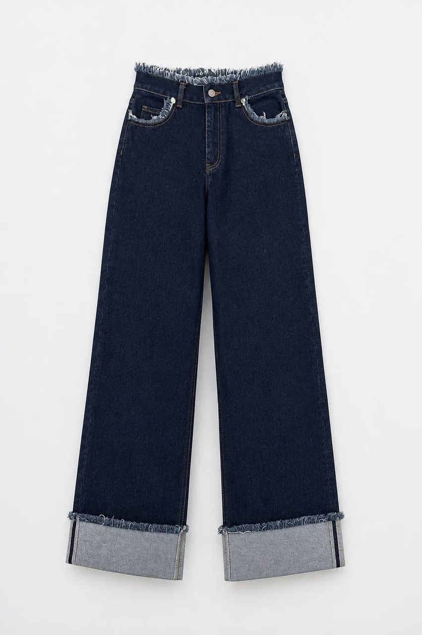  Noa Wide Leg Katlamalı Paça Denim Pantolon  - 5
