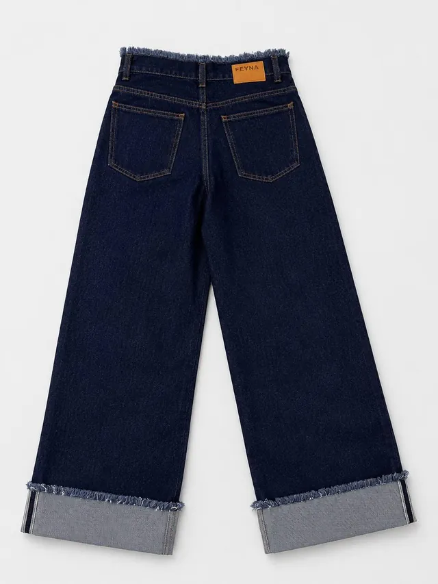 Feyna Noa Geniş Paça Katlamalı Jean Pantolon  - 6