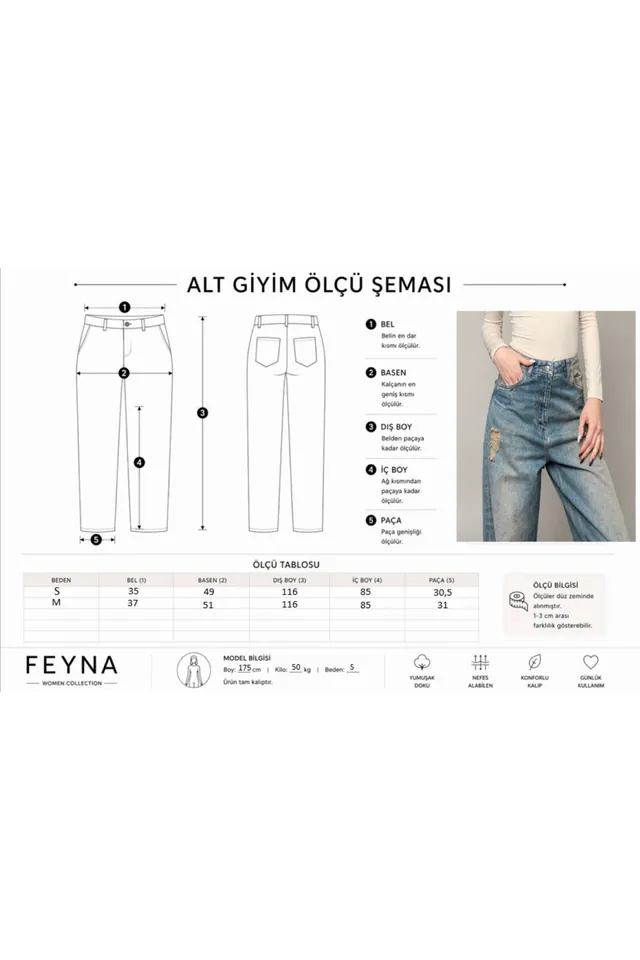 Kadın Jean Pantolon Wide Leg Rahat Kalıp - 4