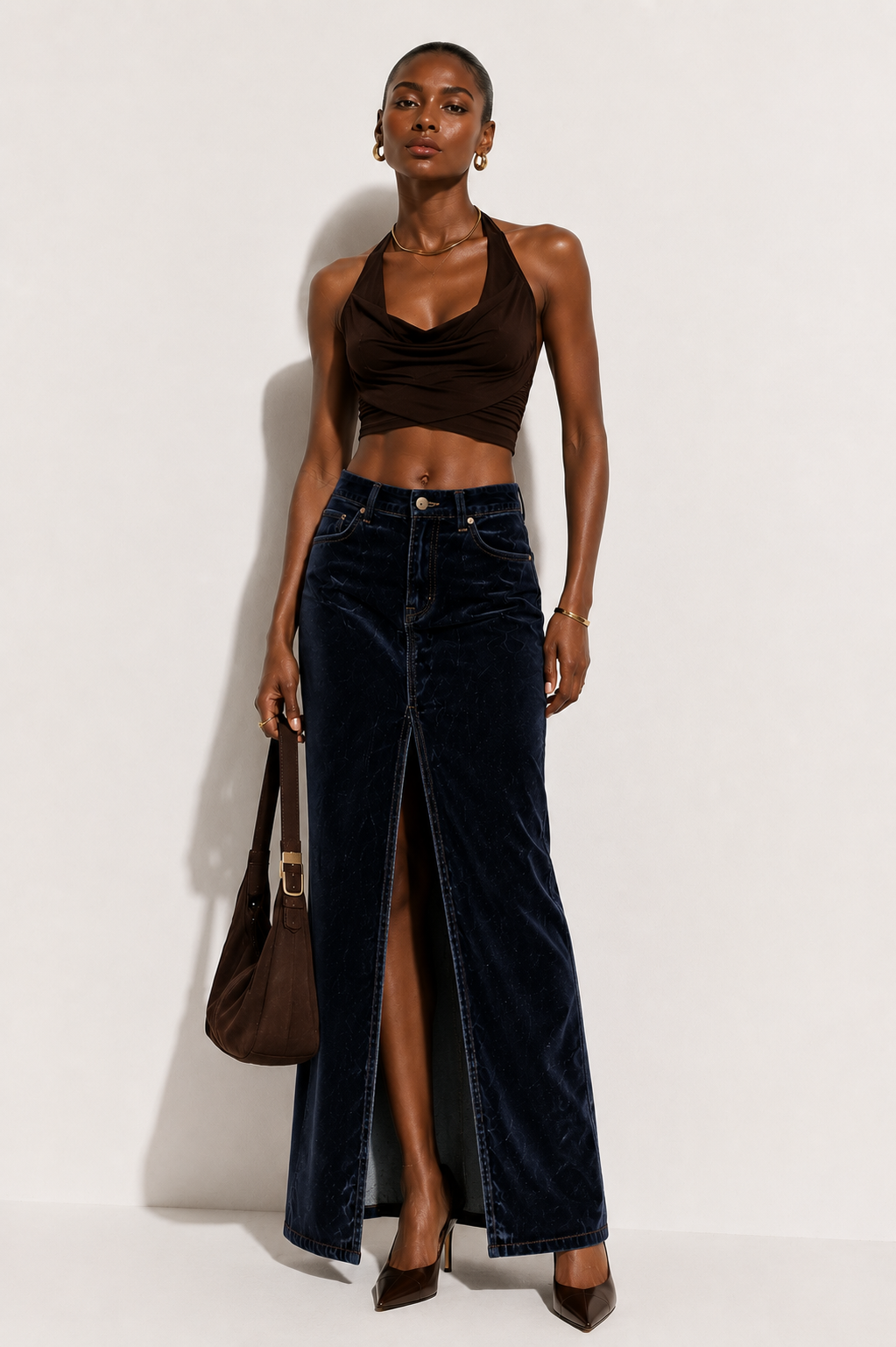 Monaco Kadife Denim Etek