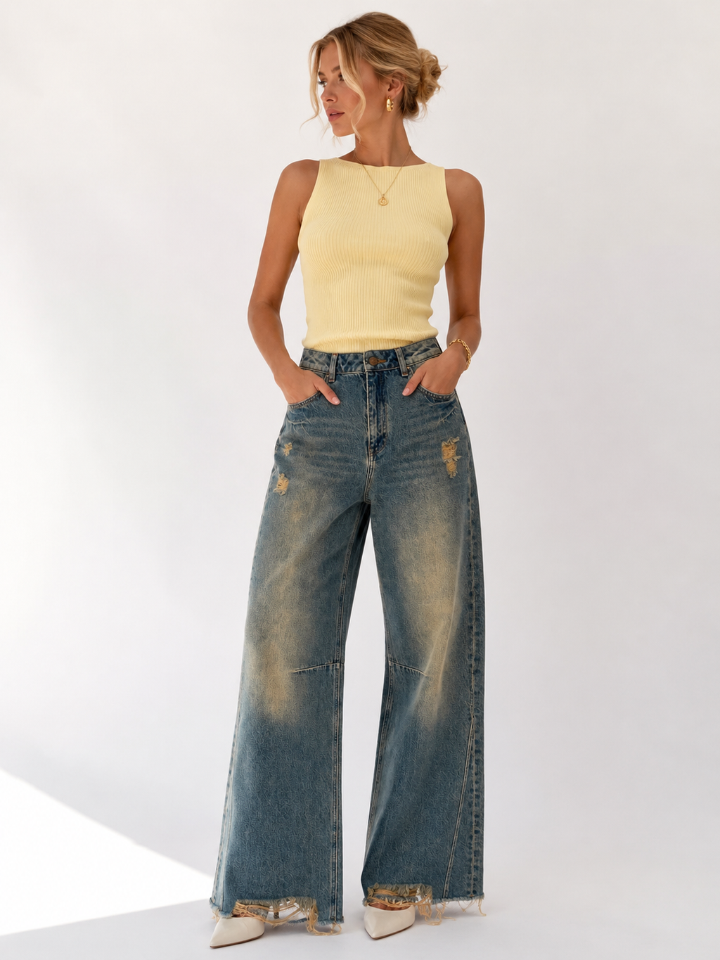 Nina Vintage Wide Leg Denim Pantolon