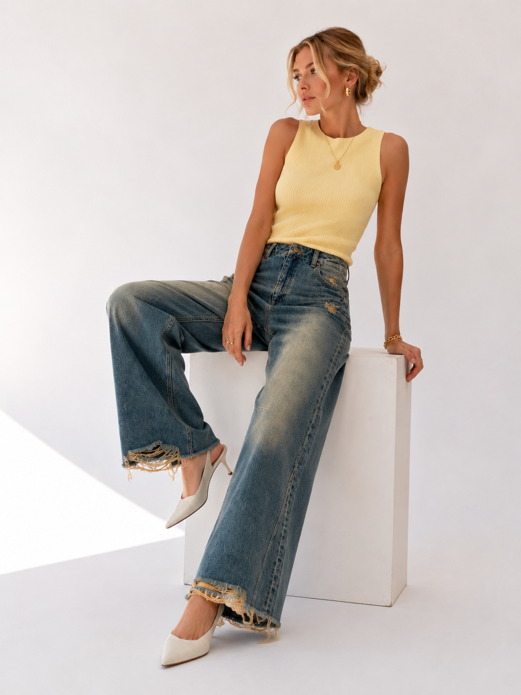 Nina Vintage Wide Leg Denim Pantolon